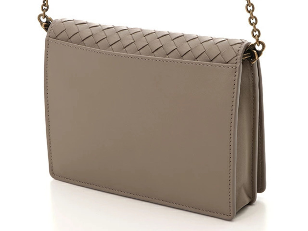 BOTTEGA VENETA Chain Shoulder Bag Intrecciato Wallet Beige Cream Calfskin HU